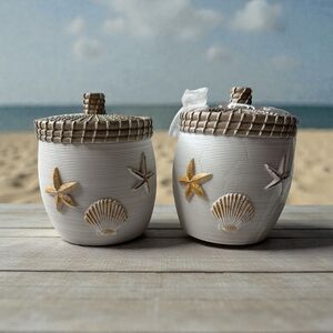 Coastal Shell Accent Jars - White and Tan